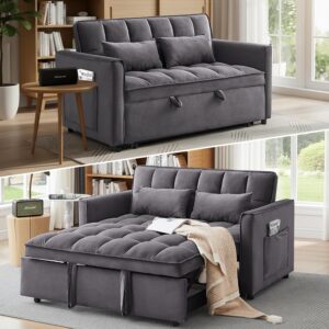 Dreamzie 3 in 1 Convertible Sleeper Sofa Bed, Pull Out Couch Bed with Side Pocket, Sleeper Sofa with Adjustable Backrest | Side Pocket (Black)